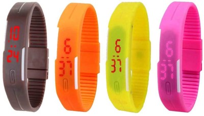 NS18 Silicone Led Magnet Band Watch Combo of 4 Brown, Orange, Yellow And Pink Digital Watch  - For Couple   Watches  (NS18)