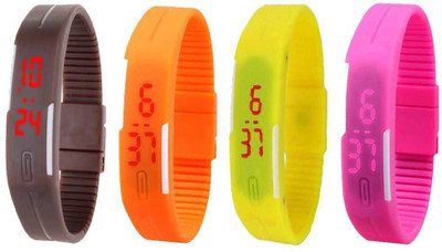 

NS18 Silicone Led Magnet Band Watch Combo of 4 Brown, Orange, Yellow And Pink Watch - For Couple