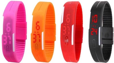 NS18 Silicone Led Magnet Band Combo of 4 Pink, Orange, Red And Black Digital Watch  - For Boys & Girls   Watches  (NS18)