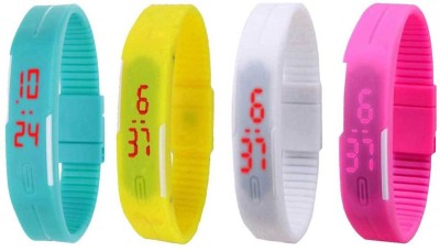 NS18 Silicone Led Magnet Band Watch Combo of 4 Sky Blue, Yellow, White And Pink Digital Watch  - For Couple   Watches  (NS18)