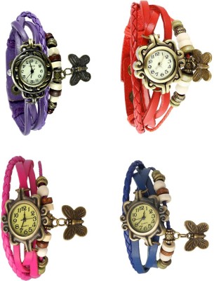 NS18 Vintage Butterfly Rakhi Combo of 4 Purple, Pink, Red And Blue Analog Watch  - For Women   Watches  (NS18)