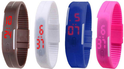 View NS18 Silicone Led Magnet Band Combo of 4 Brown, White, Blue And Pink Digital Watch  - For Boys & Girls Wrist Watches Price Online(NS18)