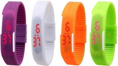 NS18 Silicone Led Magnet Band Combo of 4 Purple, White, Orange And Green Digital Watch  - For Boys & Girls   Watches  (NS18)