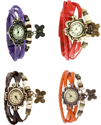 NS18 Vintage Butterfly Rakhi Combo of 4 Purple, Brown, Red And Orange Analog Watch  - For Women   Watches  (NS18)