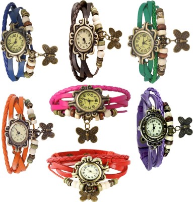 NS18 Vintage Butterfly Rakhi Combo of 7 Blue, Brown, Green, Orange, Pink, Purple And Red Analog Watch  - For Women   Watches  (NS18)
