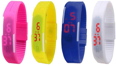 

NS18 Silicone Led Magnet Band Combo of 4 Pink, Yellow, Blue And White Watch - For Boys & Girls