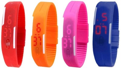 NS18 Silicone Led Magnet Band Combo of 4 Red, Orange, Pink And Blue Digital Watch  - For Boys & Girls   Watches  (NS18)