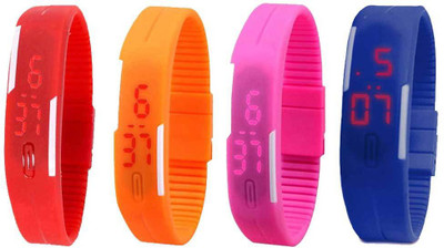 NS18 Silicone Led Magnet Band Combo of 4 Red, Orange, Pink And Blue Digital Watch  - For Boys & Girls   Watches  (NS18)