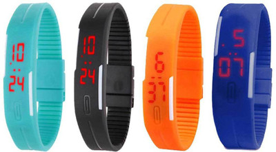 

NS18 Silicone Led Magnet Band Combo of 4 Sky Blue, Black, Orange And Blue Watch - For Boys & Girls