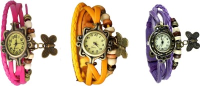 NS18 Vintage Butterfly Rakhi Watch Combo of 3 Pink, Yellow And Purple Analog Watch  - For Women   Watches  (NS18)