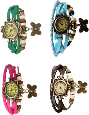 

Kissu Vintage Rakhi Combo of 4 Green, Pink, Sky Blue And Brown Watch - For Women
