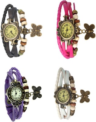 NS18 Vintage Butterfly Rakhi Combo of 4 Black, Purple, Pink And White Analog Watch  - For Women   Watches  (NS18)