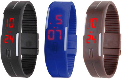 

Kissu Led Band Watch Combo of 3 Black, Blue And Brown Watch - For Couple