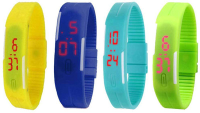 

NS18 Silicone Led Magnet Band Combo of 4 Black, Brown, Sky Blue And Green Watch - For Boys & Girls