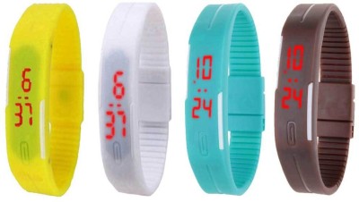 NS18 Silicone Led Magnet Band Combo of 4 Yellow, White, Sky Blue And Brown Digital Watch  - For Boys & Girls   Watches  (NS18)