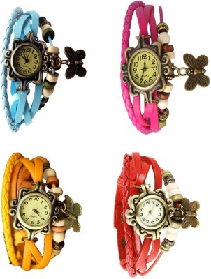 NS18 Vintage Butterfly Rakhi Combo of 4 Sky Blue, Yellow, Pink And Red Analog Watch  - For Women   Watches  (NS18)