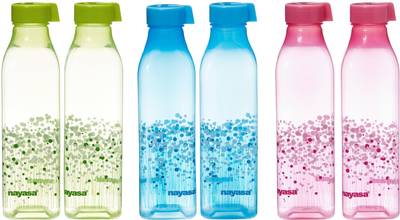 NAYASA Square Deluxe 1000 ml Bottle  (Pack of 6, Multicolor, Plastic)