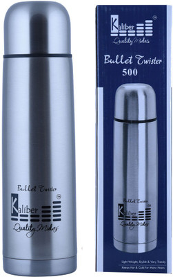 

Kaliber Flask Bullet Twister - 500 - Double Body - Silver - Hot and Cold 500 ml Water Bottle(Set of 1, Silver)