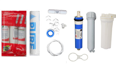

Hi Tech 1 Year RO service Kit with Inline set, Filmtec Dow 75 GPD membrane, MH, Bowl, Pure Spun and Accessories Solid Filter Cartridge(0.001, Pack of 12)