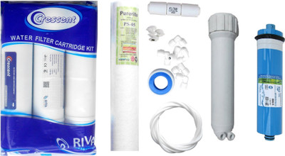 

Crescent 1 Year RO service Kit with Inline set, Hi-tech 75 GPD membrane, Housing (MH), Spun and Other Accessories Solid Filter Cartridge(0.001, Pack of 8)