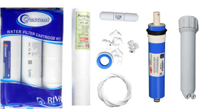 

Crescent 1 year RO Service kit with Inline set, Filmtec Dow 75 GPD membrane, Housing (MH), Spun and other accessories Solid Filter Cartridge(0.001, Pack of 10)