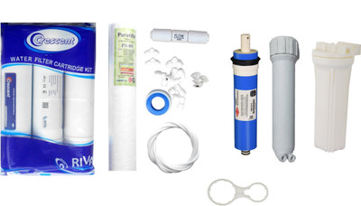 

Crescent 1 Year RO Service Kit with Filmtec Dow 75 GPD membrane, Bowl, MH, Spun & Other Accessories Solid Filter Cartridge(0.001, Pack of 12)