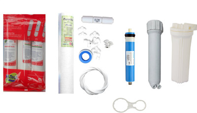 

Hi Tech 1 Year RO Service Kit with Inline set, Vontron 75 GPD membrane, Bowl, MH, Spun and Other Accessories Solid Filter Cartridge(0.001, Pack of 10)