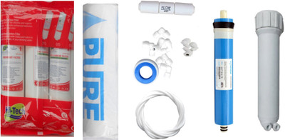 

Hi Tech 1 Year RO service Kit with Inline set, Vontron 75 GPD membrane, Housing (MH), Pure Spun and Other Accessories Solid Filter Cartridge(0.001, Pack of 8)