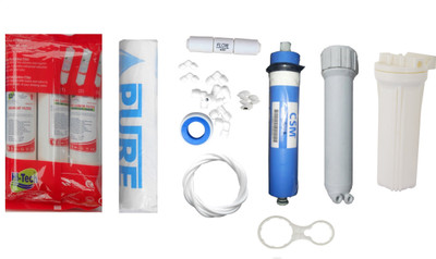 

Hi Tech 1 Year RO service Kit with Inline set, CSM 80 GPD membrane, Bowl, Housing (MH), Pure Spun and Other Accessories Solid Filter Cartridge(0.001, Pack of 12)