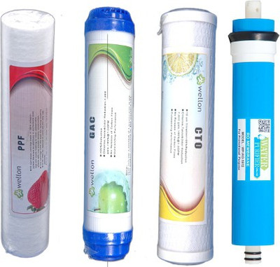 

Wellon PP 10'' + GAC 10'' + CTO 10 '' + TFC 100 GPD Membrane Solid Filter Cartridge(0.8, Pack of 4)