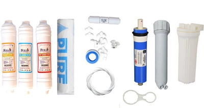 

Polo 1 Year RO service Kit with Inline set, Filmtec Dow 75 GPD membrane, Housing (MH), Bowl, Spun and Other Accessories Solid Filter Cartridge(0.001, Pack of 12)