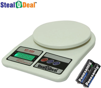 StealODeal Backlight White 10kg Digital Kitchen With Inbulilt Batteries Weighing Scale(White)