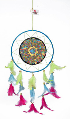 

Rooh dream catcher Canvas Om psychadelic Wool Windchime(20 inch, Yellow, Green, Blue)