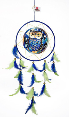 

Rooh dream catcher Canvas Owl Wool Windchime(20 inch, Blue, Green)