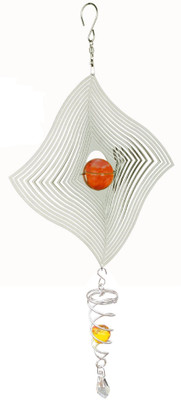 

Gooddeals Metal Spinner Square Amber crystal ball and tailpiece Votex twister Steel Windchime(18 inch, White, Maroon)