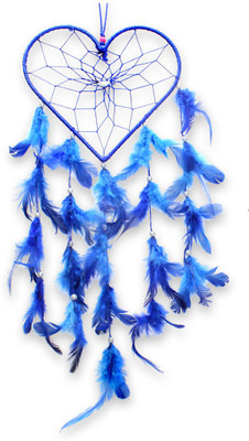 

7 Ocean hand made heart shape father dream catcher Wool Windchime(16 inch, Blue)