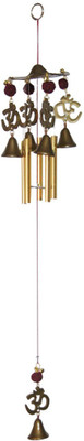 

DivyaMantra Feng Shui Om 5 pipe Wind Chime for Home and Balcony Plastic Windchime(9 inch, Gold)