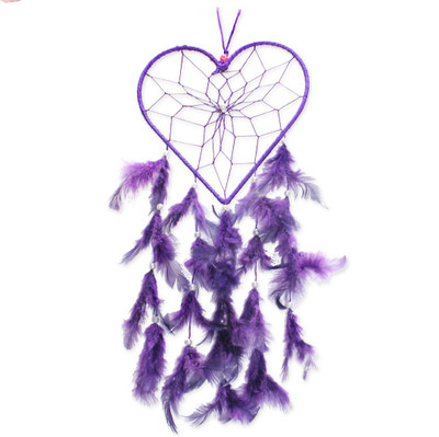 

7 Ocean hand made heart shape father dream catcher Wool Windchime(16 inch, Purple)