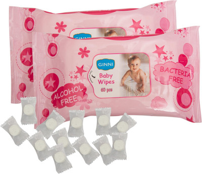 

Ginni GINNI Soft Baby Wipe (pack of 2) (60 wipes per pack) with Coin Tissue (50 pieces in candy pack)(3 Pieces)