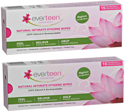 

Everteen Individually Wrapped Natural Hygiene Intimate Wipes(30, Pack of 2)