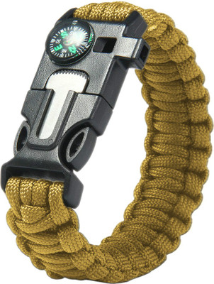 Paracraft Paracord 550 Khaki Survival Bracelet with Compass,Flint Fire Starter ,whistle Men(Brown, Pack of 1)