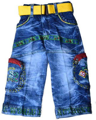 BRITISH TERMINAL Capri For Boys Self Design Denim(Blue)
