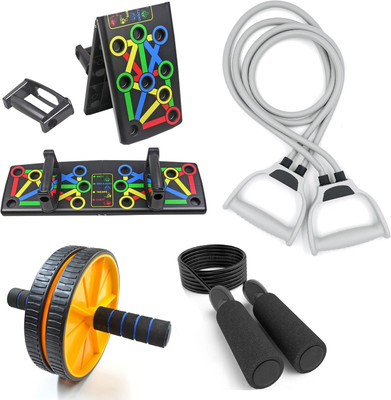 LIVOX Pushup Board with Resistance Toning tube, Ab wheel roller, Skipping Rope Ab Exerciser(Black)