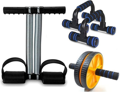 Khargadham Tummy Trimmer with AB Roller & Push Up Bars Stand for Home Gym Workout Combo Kit Ab Exerciser(Black, Blue)