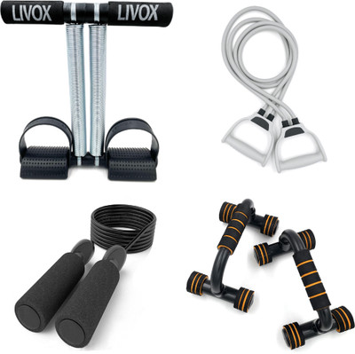 LIVOX Tummy Trimmer, Pushup Bar And Toning Resistance Tube With Skipping Rope Ab Exerciser(Black)