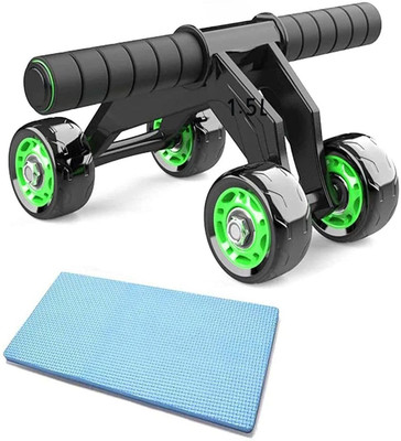 GJSHOP 4-Wheel Ab Roller with Push-Up Bar & Knee Mat | Home Workout Equipment Ab Exerciser(Green, Black)