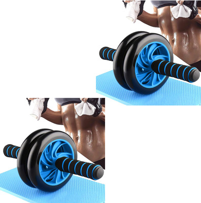 Strauss Double Ab WheelRoller With Knee Pad|Abs Roller|Exercise Roller Wheel (Pack of 2) Ab Exerciser(Blue, Black)