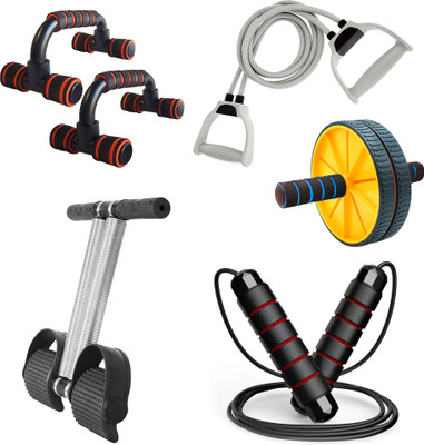 Manogyam Tummy Trimmer, Ab Wheel Roller and Toning Tube, Pushup Bar With Skipping Rope Ab Exerciser(Multicolor)