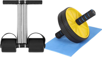 fitfuel Dual Spring Tummy Trimmer with Ab Wheel With Anti Rust Steel Rod | Abs Workouts Ab Exerciser(Multicolor)