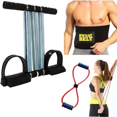 Trends Maker Ttriple Tummy Trimmer Combo with Sweat Belt & Figur 8 Resistance Ab Exerciser(Silver, Black)